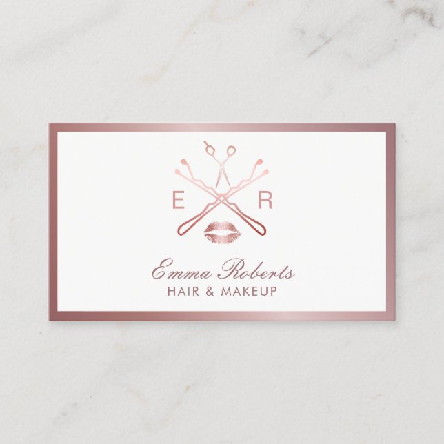 Makeup Artist Hair Stylist Rose Gold Beauty Logo Visitenkarte (Vorderseite)
