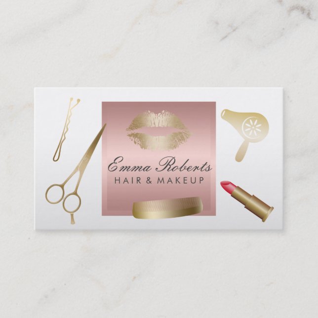 Makeup Artist Hair Stylist Rose Gold Box Salon Visitenkarte (Vorderseite)