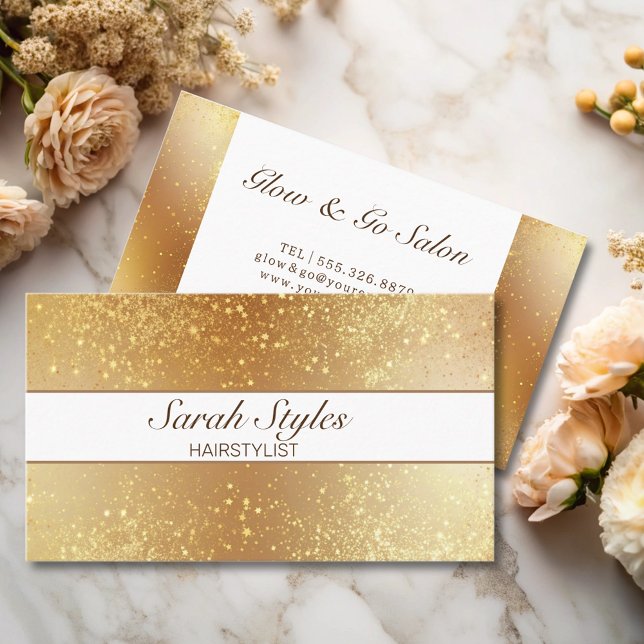 Makeup Artist Hair Stylist Rose Gold Glitzer Stars Visitenkarte (Von Creator hochgeladen)