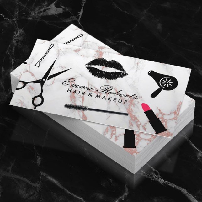 Makeup Artist Hair Stylist Rose Gold Marmor Visitenkarte (Von Creator hochgeladen)
