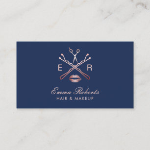 Makeup Artist Hair Stylist Rose Gold Navy Blue Visitenkarte