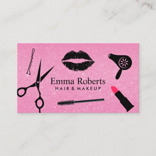 Makeup Artist Hair Stylist Salon Hot Pink Glitzer Visitenkarte (Vorderseite)