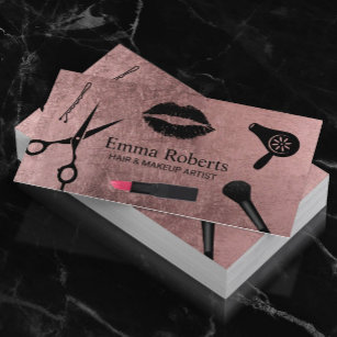 Makeup Artist Hair Stylist Salon Moderne Rose Gold Visitenkarte