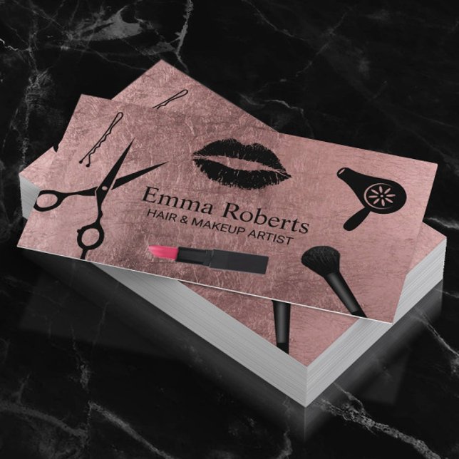 Makeup Artist Hair Stylist Salon Moderne Rose Gold Visitenkarte (Von Creator hochgeladen)