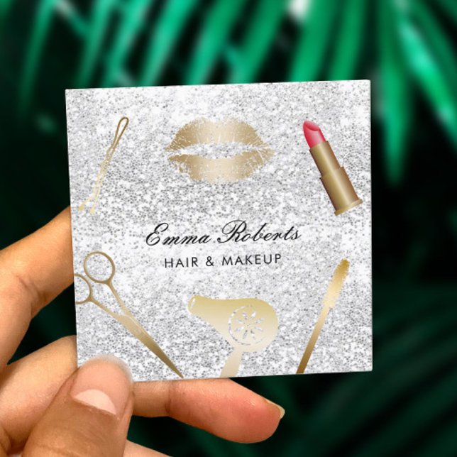 Makeup Artist Hair Stylist Trendy Silver Glitzer Quadratische Visitenkarte (Von Creator hochgeladen)