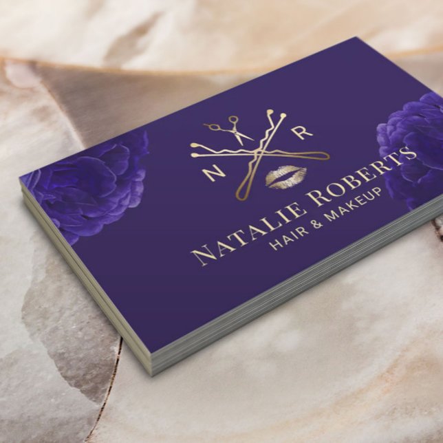 Makeup Artist Hair Stylist Violet Floral Beauty Visitenkarte (Von Creator hochgeladen)