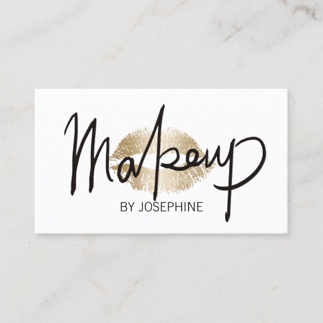 Makeup Artist Hand Briefe Gold Kiss Minimalistisch Visitenkarte (Vorderseite)
