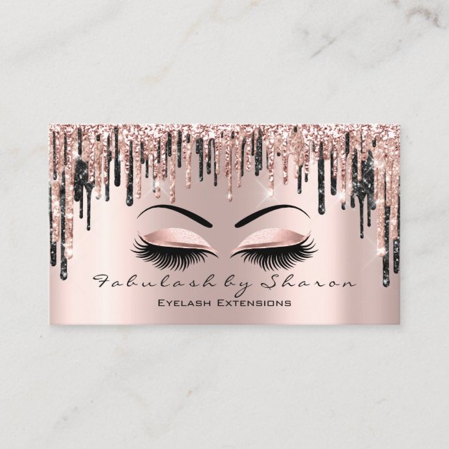 Makeup Artist Heart Lash Glitzer Tropfen Rose Brow Visitenkarte (Vorderseite)