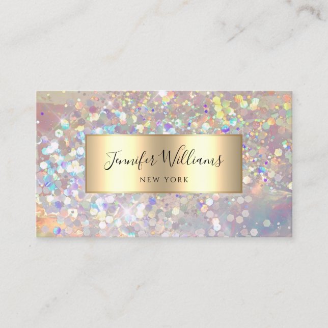 Makeup Artist Holographic Glitzer Elegantes Gold Visitenkarte (Vorderseite)