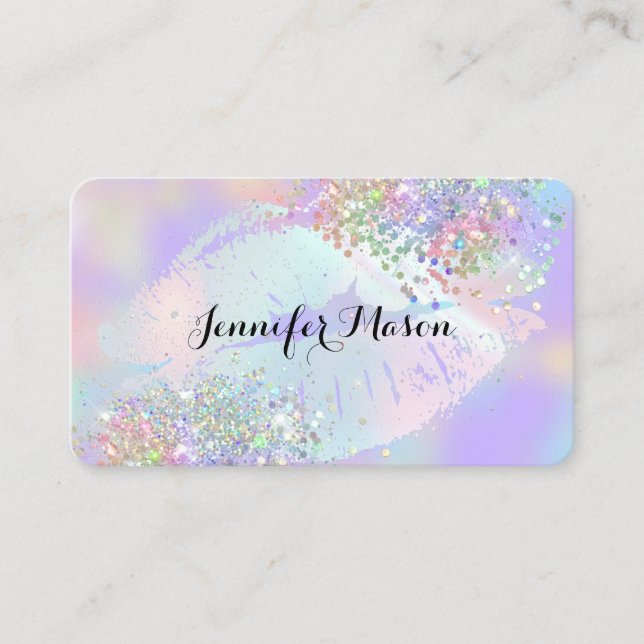 Makeup Artist Holographic Glitzer Lippen Sie Lila  Visitenkarte (Vorderseite)