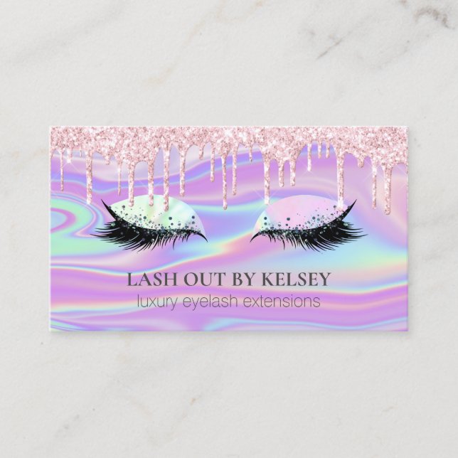 Makeup Artist Holographic Lashes Pink Glitzer Trop Visitenkarte (Vorderseite)