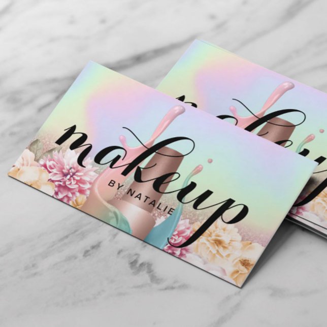 Makeup Artist Holographic Vintag Floral Salon Visitenkarte (Von Creator hochgeladen)