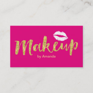 Makeup Artist Hot Pink Gold Script modern Visitenkarte