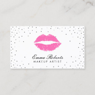 Makeup Artist Hot Pink Lips Silver Confetti Visitenkarte