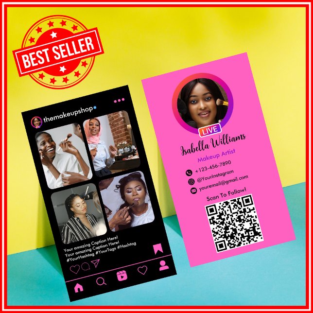 Makeup Artist Instagram POST Pink QR Code Visitenkarte (Von Creator hochgeladen)