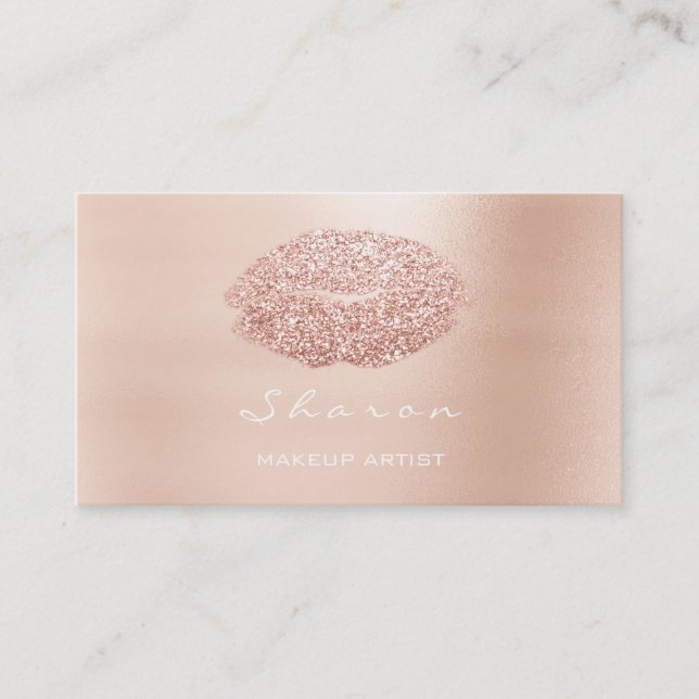 Makeup Artist Kiss Lips Rose Gold Glitzer Rosa Visitenkarte (Vorderseite)