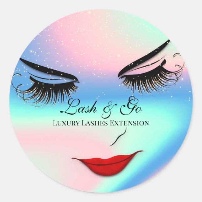 Makeup Artist Lash Extension Lips Blue Holograph Runder Aufkleber (Vorderseite)