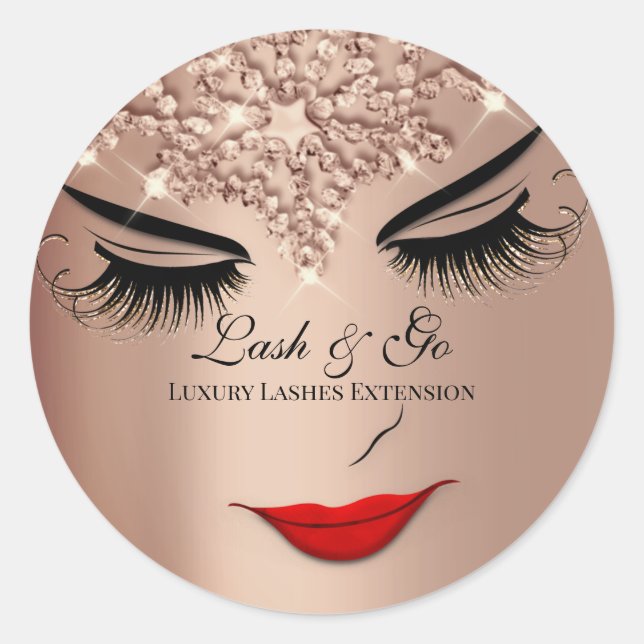 Makeup Artist Lash Extension Lips Rose Princess Runder Aufkleber (Vorderseite)