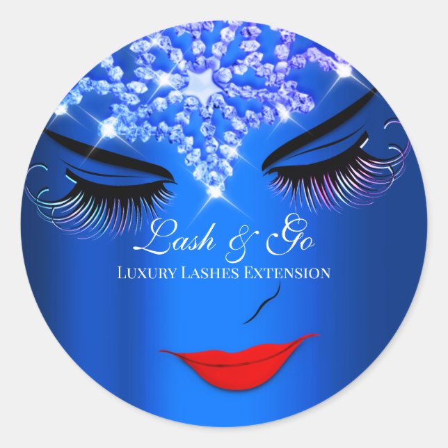 Makeup Artist Lash Extension Lips Royal Blue Runder Aufkleber (Vorderseite)