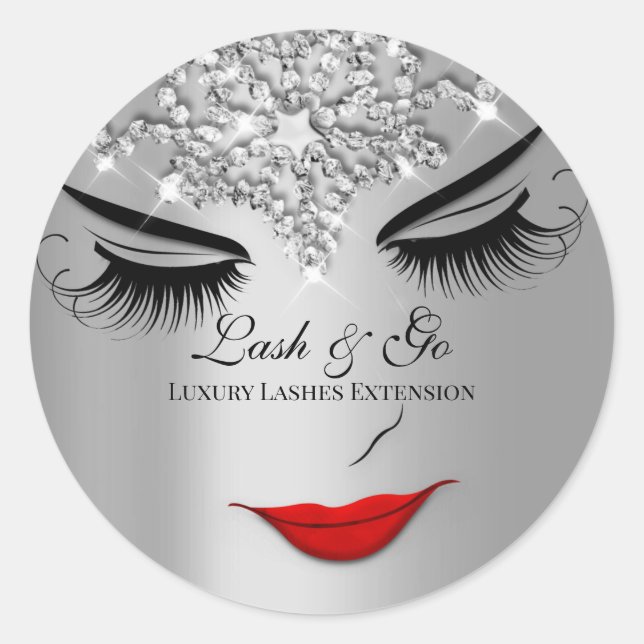 Makeup Artist Lash Extension Lips Silver Grau Runder Aufkleber (Vorderseite)