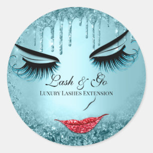 Makeup Artist Lash Extension Red Lips Blue Tropfen Runder Aufkleber