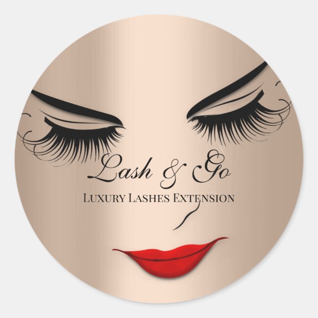 Makeup Artist Lash Extension Red Lips Girl Runder Aufkleber (Vorderseite)