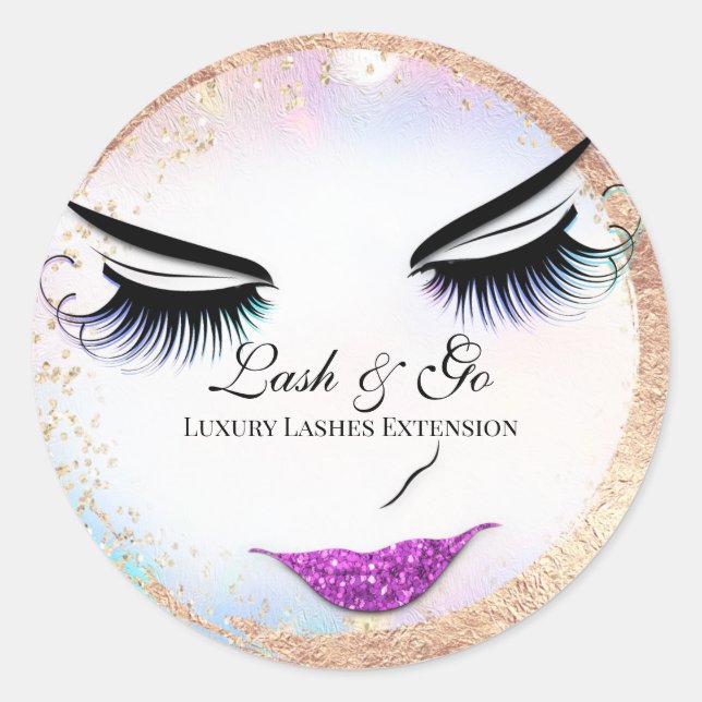 Makeup Artist Lash Extension Red Lips Holograph Runder Aufkleber (Vorderseite)