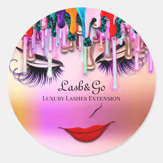 Makeup Artist Lash Extension Tropfens Ombre Pink Runder Aufkleber (Vorderseite)