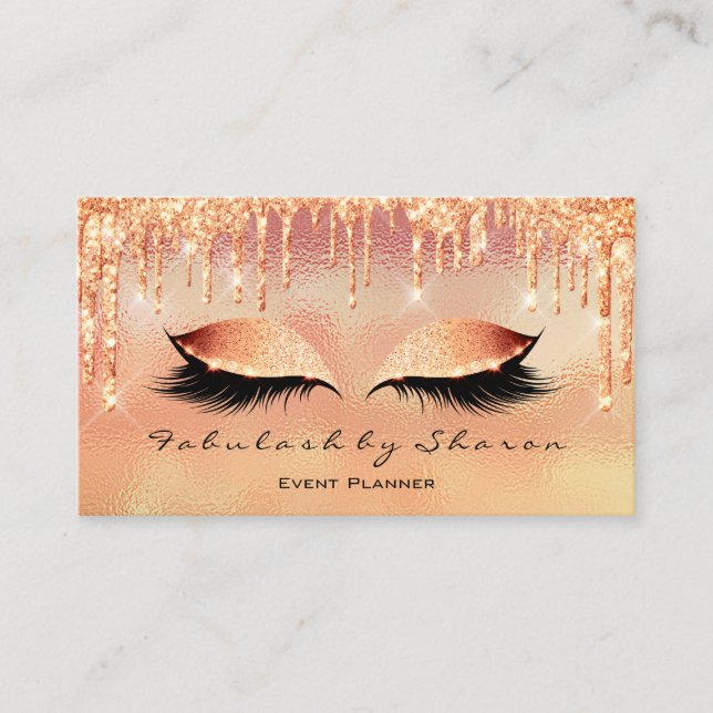 Makeup Artist Lash Eye Glitzer Tropfen Coral Metal Visitenkarte (Vorderseite)