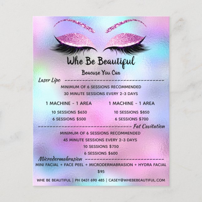 Makeup Artist Lash Glitzer Preisliste Fuchsia Flyer (Vorne)