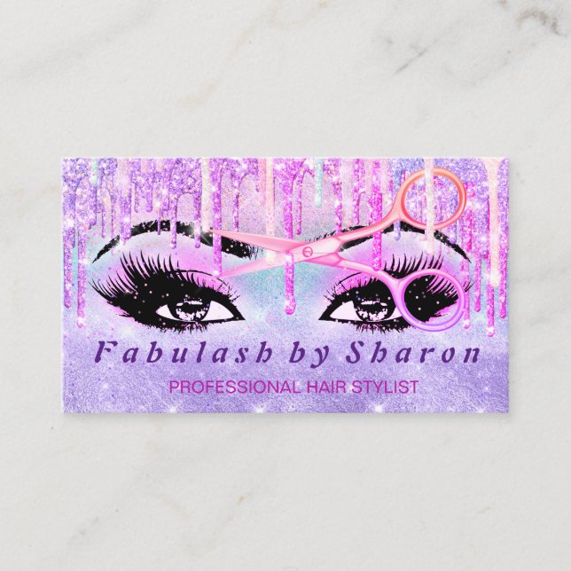 Makeup Artist Lash Holograph Unicorn Pink Scheren Visitenkarte (Vorderseite)