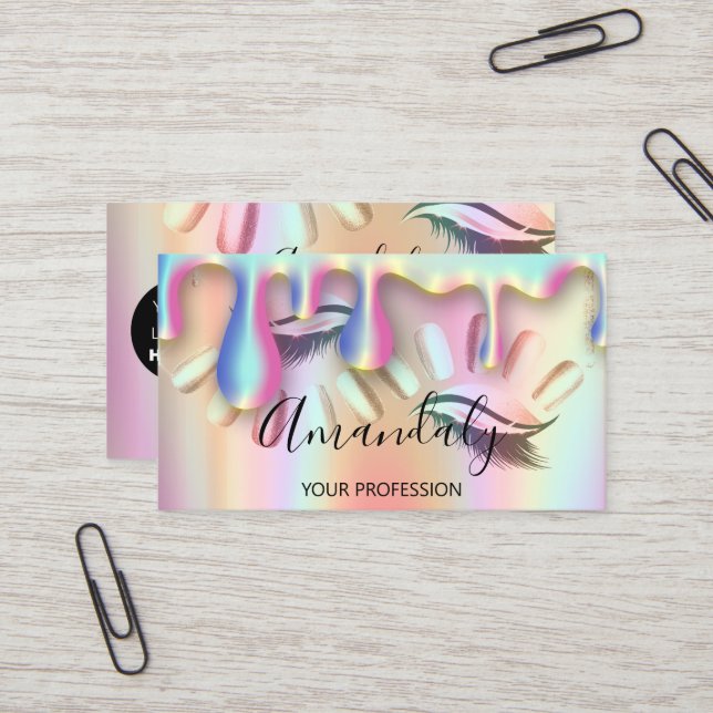 Makeup Artist Lash Nails Custom Logo Tropfen Visitenkarte (Vorderseite/Rückseite Beispiel)