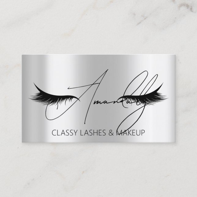Makeup Artist Lash QR LOGO Microblade Silver Grau Visitenkarte (Vorderseite)