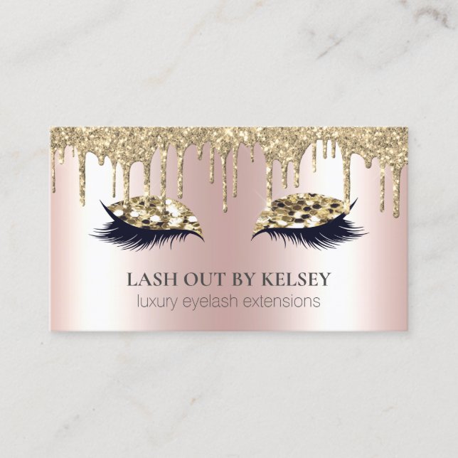 Makeup Artist Lashes 14k Gold Glitzer Lids + Tropf Visitenkarte (Vorderseite)
