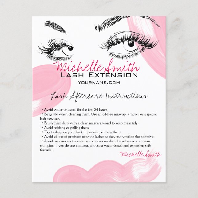 Makeup Artist Lashes Brows Aftercare Instructions Flyer (Vorne)