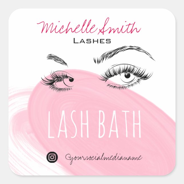 Makeup Artist Lashes Brows Black Pink Lash Bath Quadratischer Aufkleber (Vorderseite)