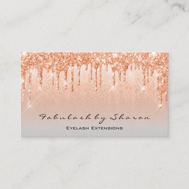 Makeup Artist Lashes Glitzer Tropfens Coral Gray Visitenkarte (Vorderseite)