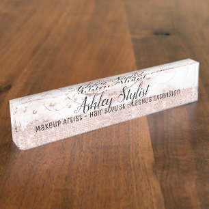 Makeup Artist Lashes Haare Rose Weiß Namensplakette