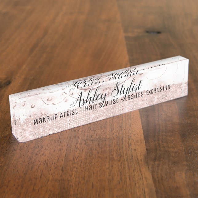 Makeup Artist Lashes Haare Rose Weiß Namensplakette (Seite)