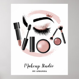 Makeup Artist Lashes Mascara Lipstick Rose Gold Poster