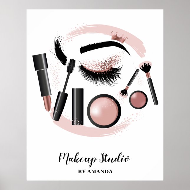 Makeup Artist Lashes Mascara Lipstick Rose Gold Poster (Vorne)