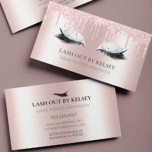 Makeup Artist Lashes Metallic Pink Glitzer Tropfen Visitenkarte