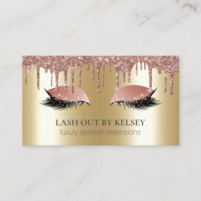 Makeup Artist Lashes Rose Gold Glitzer Tropfen + 1 Visitenkarte (Vorderseite)