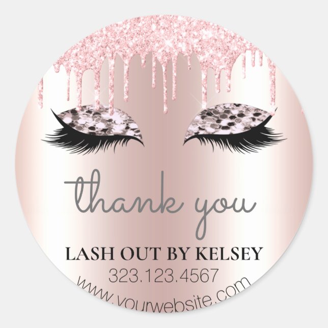 Makeup Artist Lashes Rose Quartz Glitzer Rosa Trop Runder Aufkleber (Vorderseite)