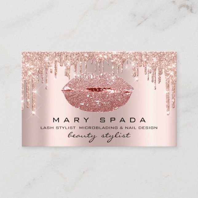 Makeup Artist Lashes Rose Tropfen Kiss Lips Glitze Visitenkarte (Vorderseite)