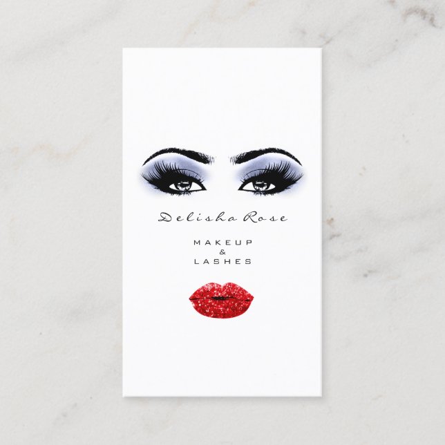 Makeup Artist Lashes Smoky Blue Red Lips Microblad Visitenkarte (Vorderseite)