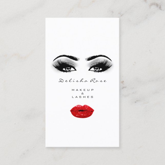 Makeup Artist Lashes Smoky Gray Red Lips Kiss Visitenkarte (Vorderseite)