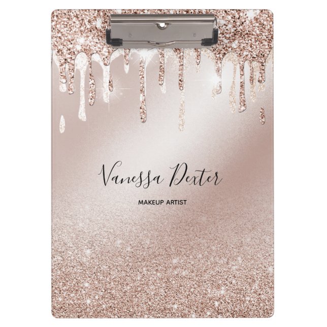Makeup Artist Lashes Spark Drips Rose Gold Klemmbrett (Vorderseite)