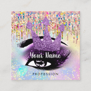 Makeup Artist Lashes Studio Lila Holograph Crown Quadratische Visitenkarte