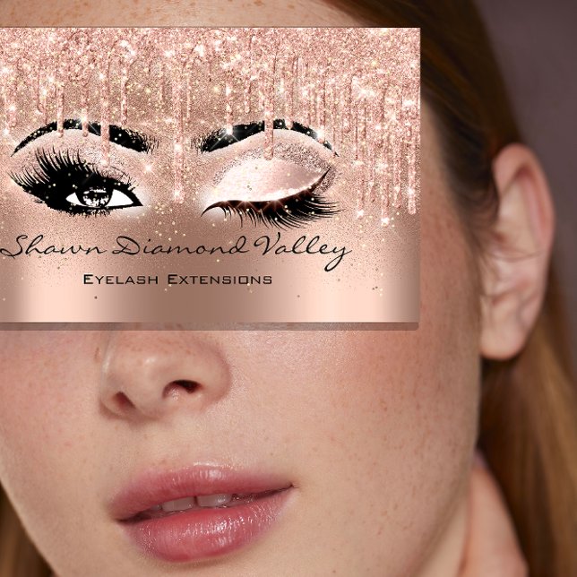 Makeup Artist Lashes Tropfen Rose Blush Drips Visitenkarte (Makeup Artist Lashes drop Rose Blush Drips Business Card)